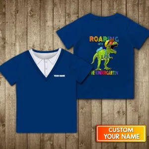 Back To School Roaring Into Pre-Kindergarten School Uniform Navy Personalized Name 3D Kid Tshirt 760