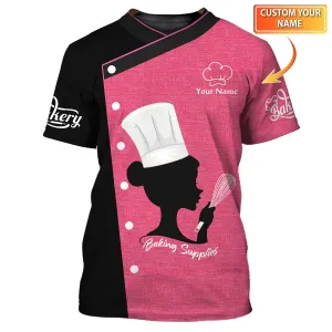 Baker, Bakery Chef, Personalized Name T-shirt Black Pink