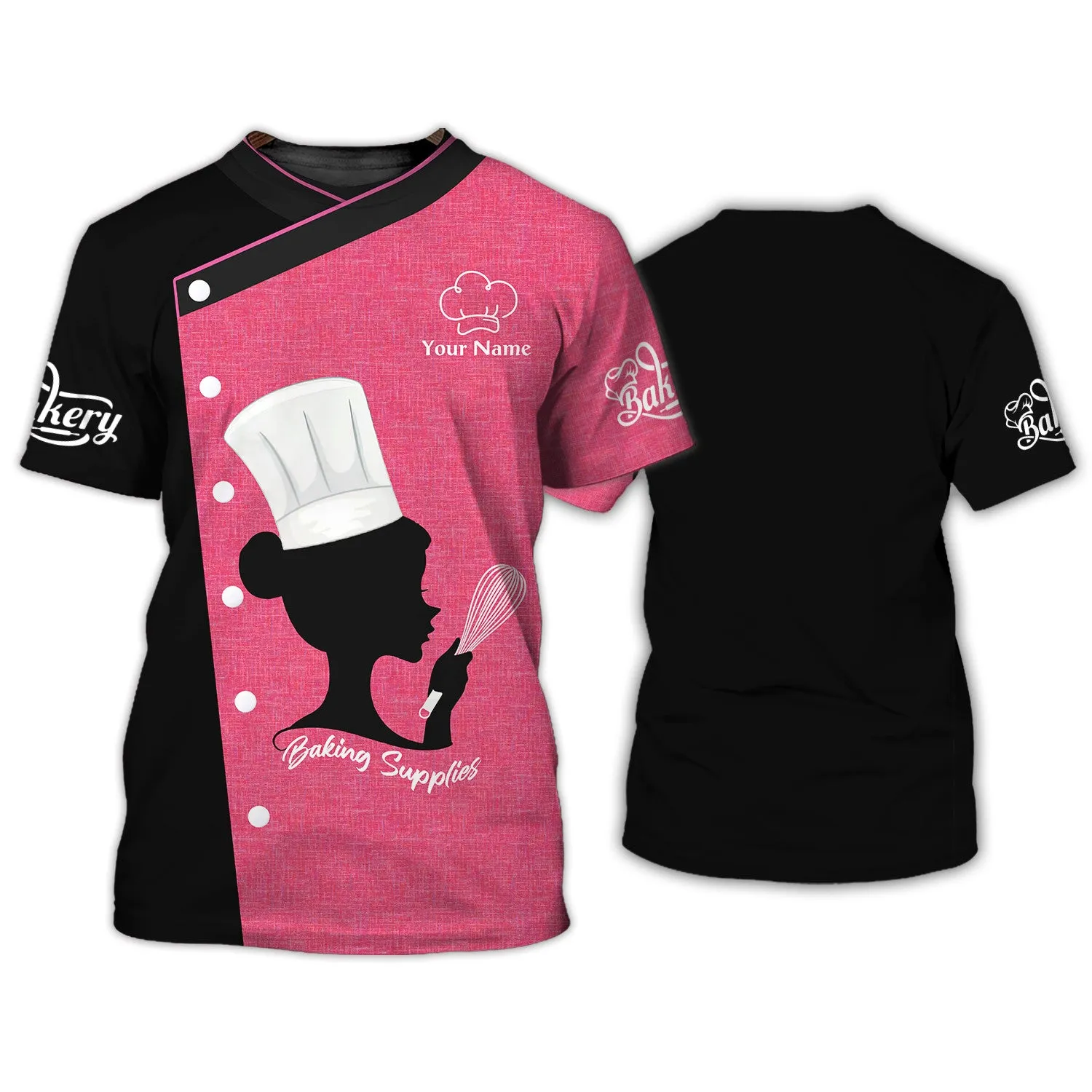 Baker, Bakery Chef, Personalized Name T-shirt Black Pink