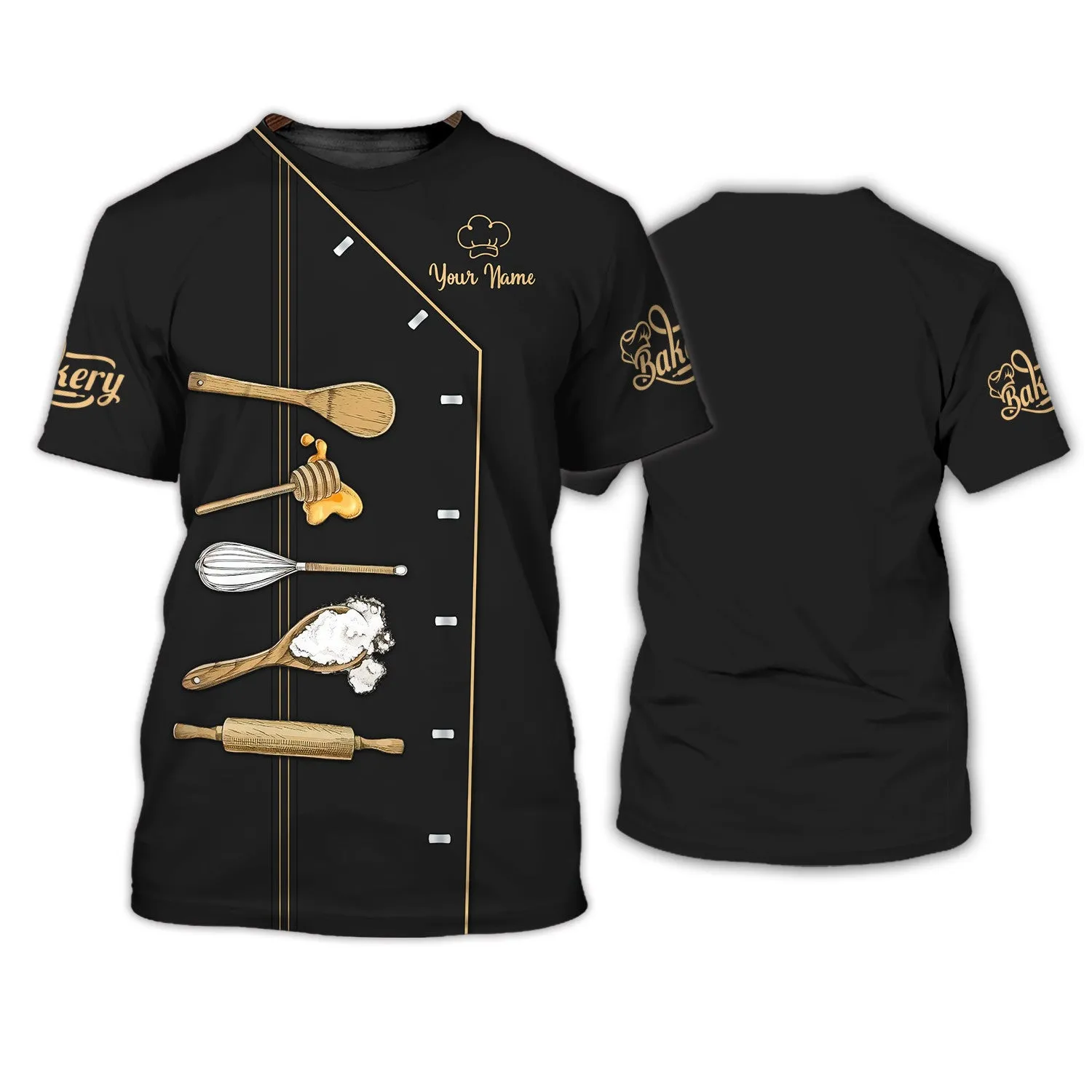 Baking Supplies, Baker, Bakery Chef, Personalized Name 3D Tshirt (Non Workwear)
