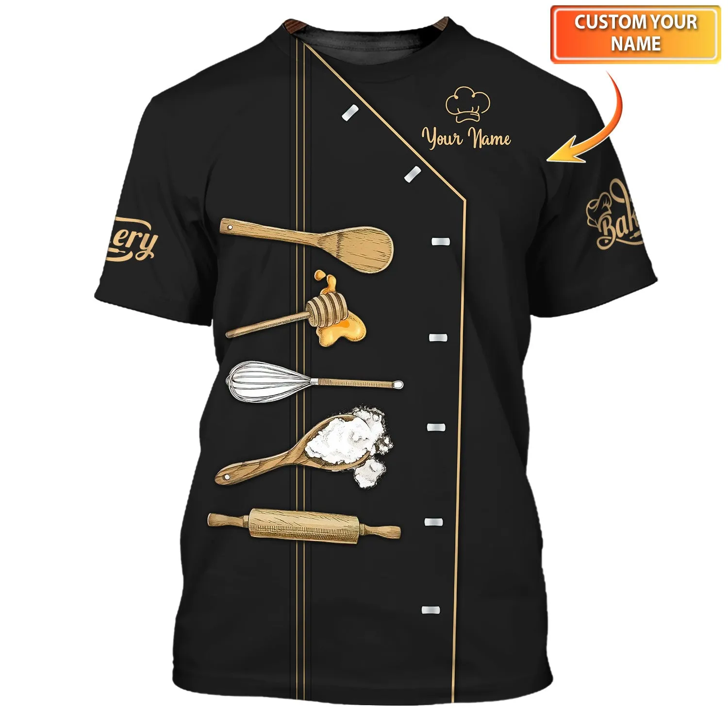 Baking Supplies, Baker, Bakery Chef, Personalized Name 3D Tshirt (Non Workwear)