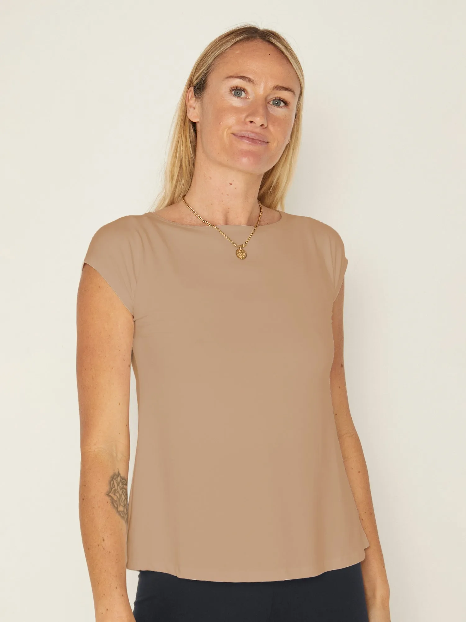 Bamboo Boat Neck T Shirt - Caramel