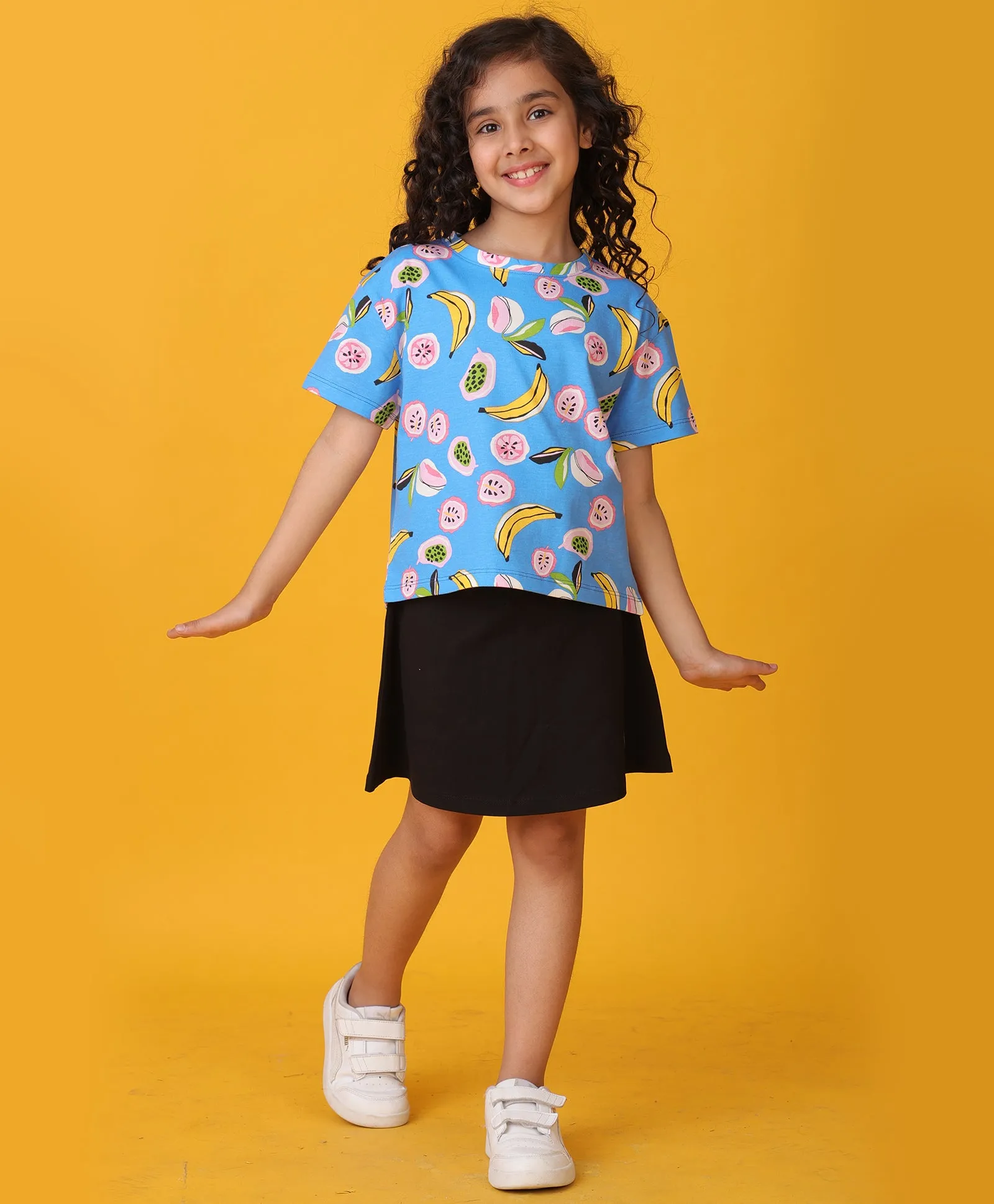 BANANA BERRY SUMMER BLACK SKIRT SET - BLUE/BLACK