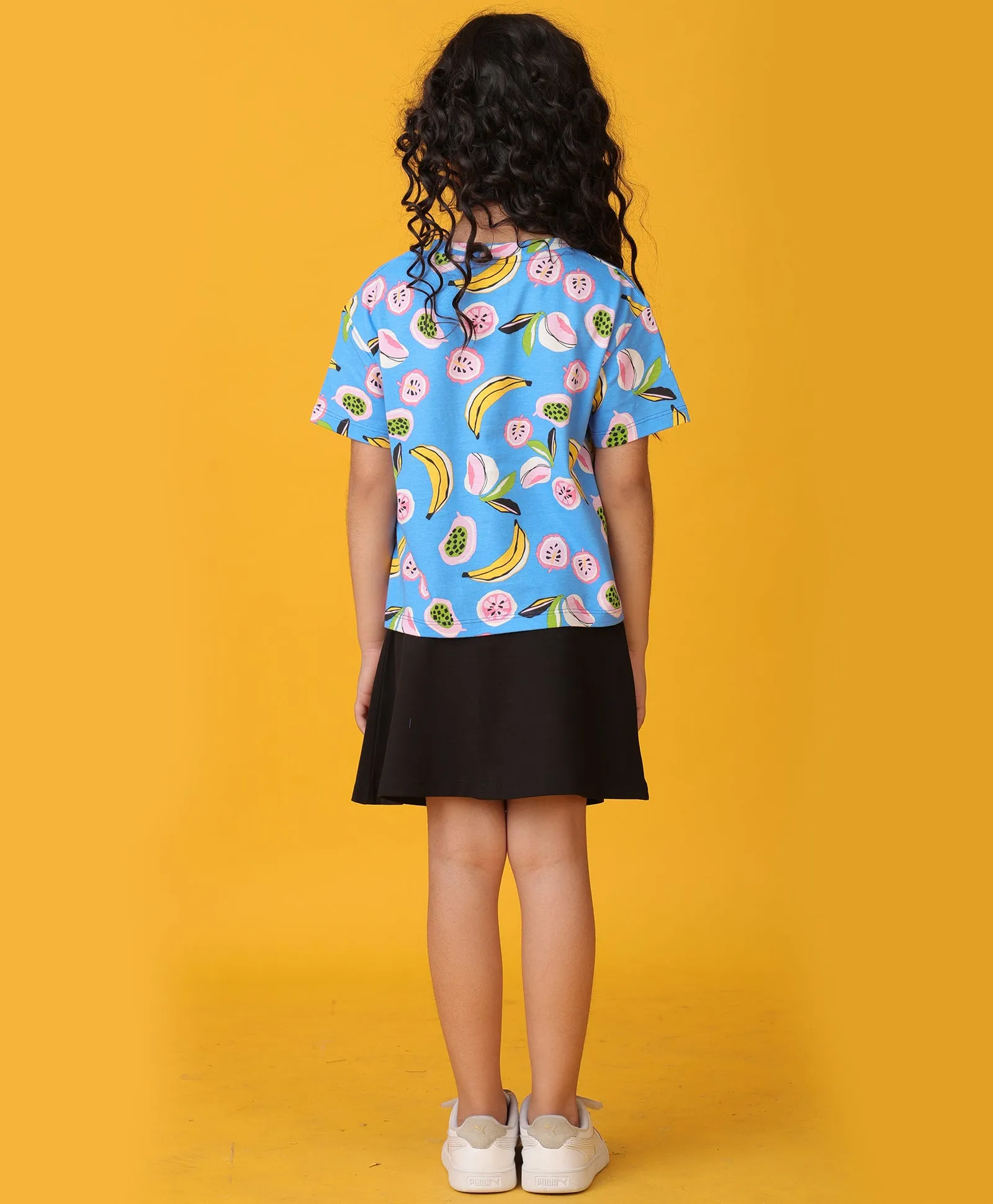BANANA BERRY SUMMER BLACK SKIRT SET - BLUE/BLACK