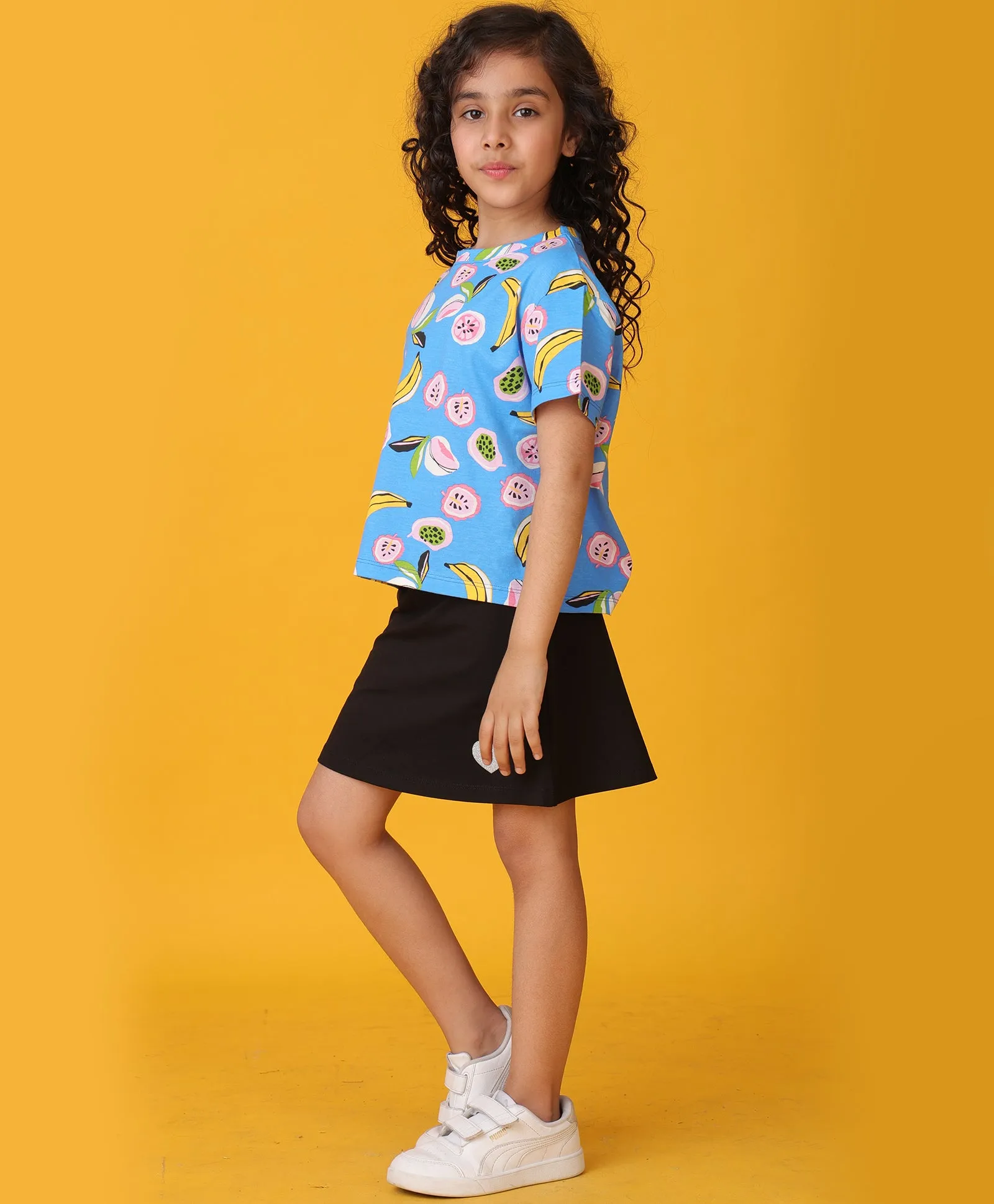 BANANA BERRY SUMMER BLACK SKIRT SET - BLUE/BLACK