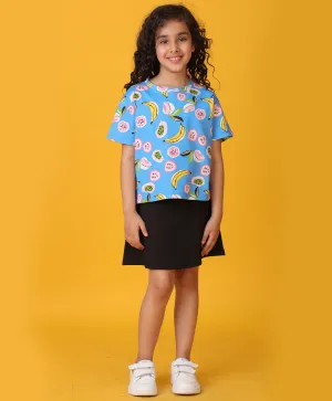 BANANA BERRY SUMMER BLACK SKIRT SET - BLUE/BLACK