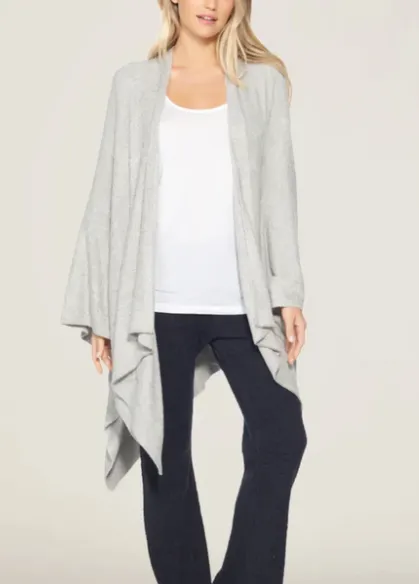 Barefoot Dreams CozyChic Heathered Weekend Wrap Pewter-Pearl