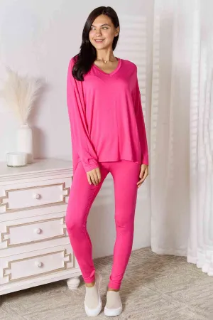 Basic Bae Full Size V-Neck Soft Rayon Long Sleeve Top and Pants Lounge Set (5 Colors)