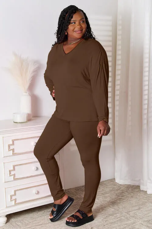 Basic Bae Full Size V-Neck Soft Rayon Long Sleeve Top and Pants Lounge Set (5 Colors)