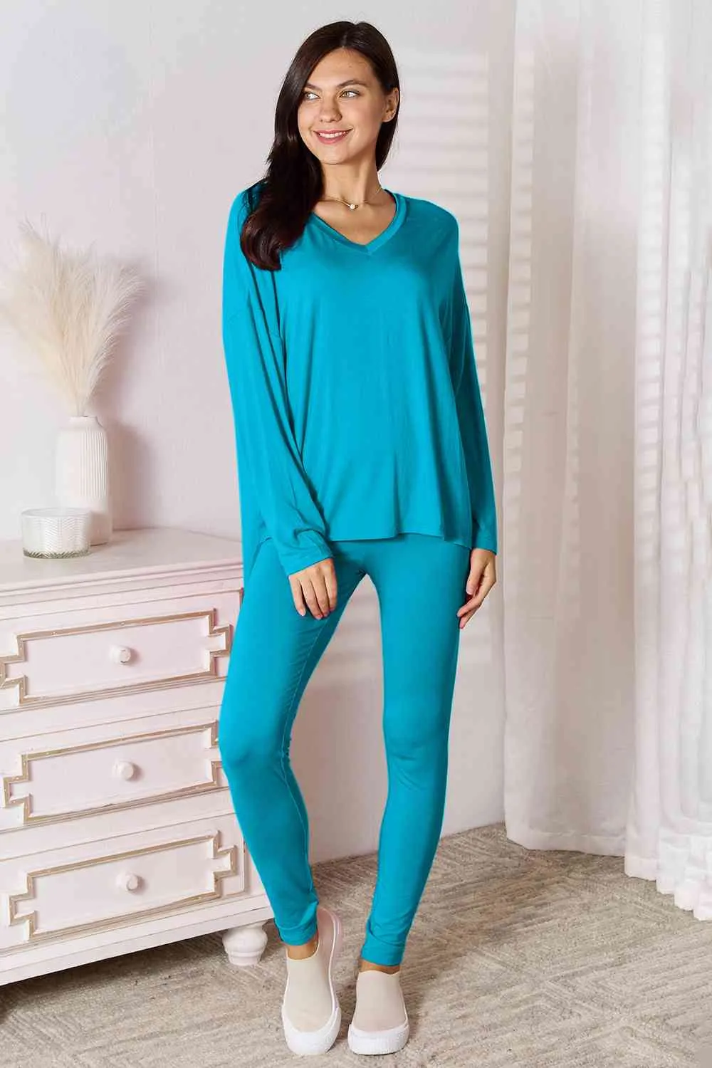 Basic Bae Full Size V-Neck Soft Rayon Long Sleeve Top and Pants Lounge Set (5 Colors)