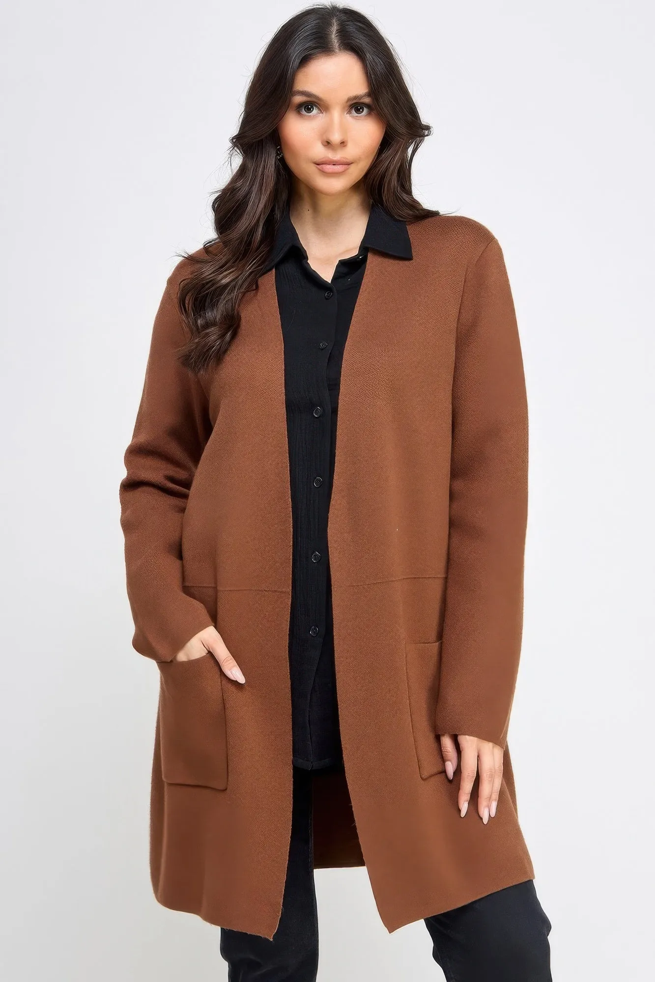 Basic Soft Long Line Open Front Sweater Cardigan