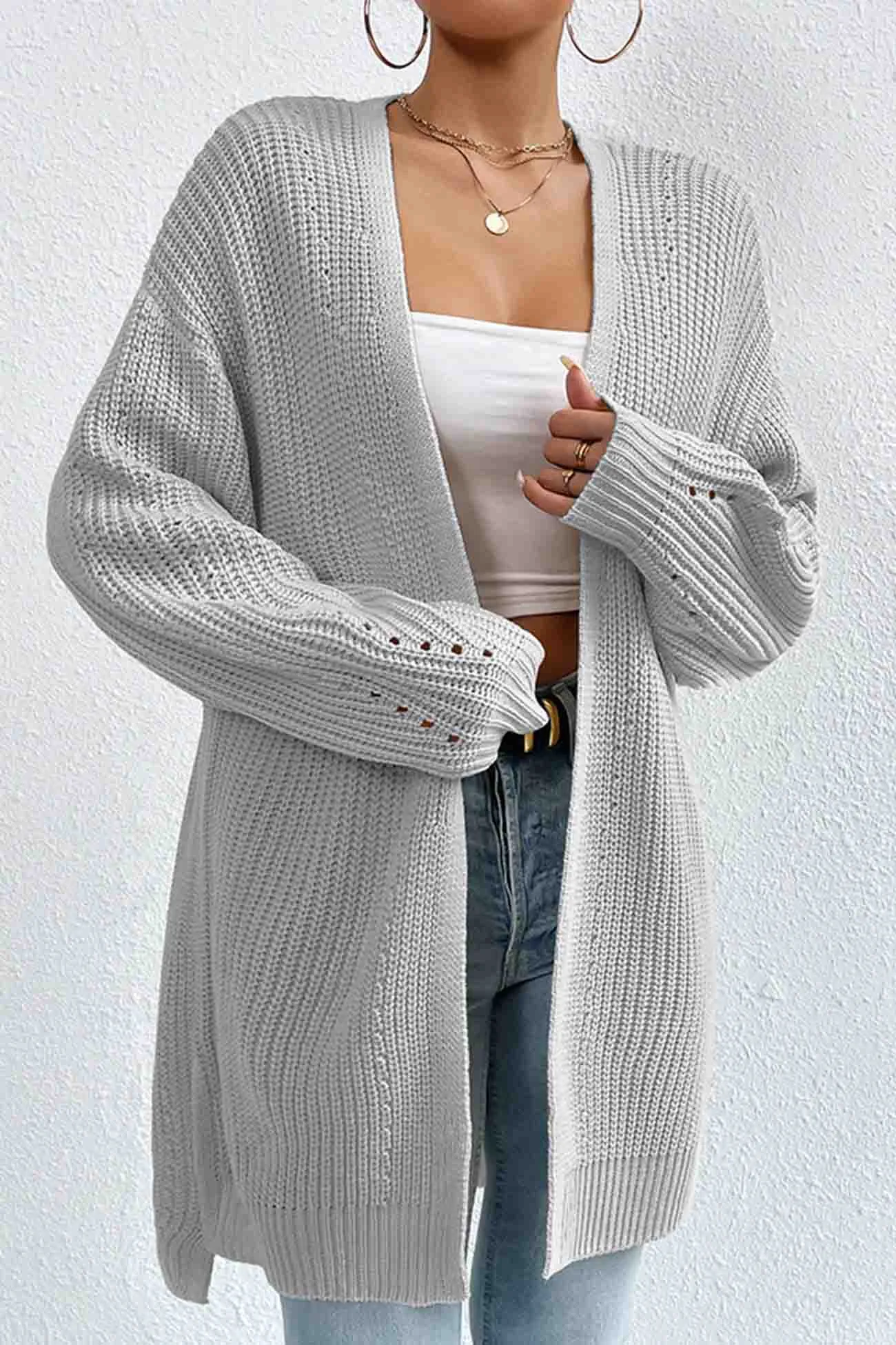 BerryBetty - Solid Open Front Mid-Length Cardigan