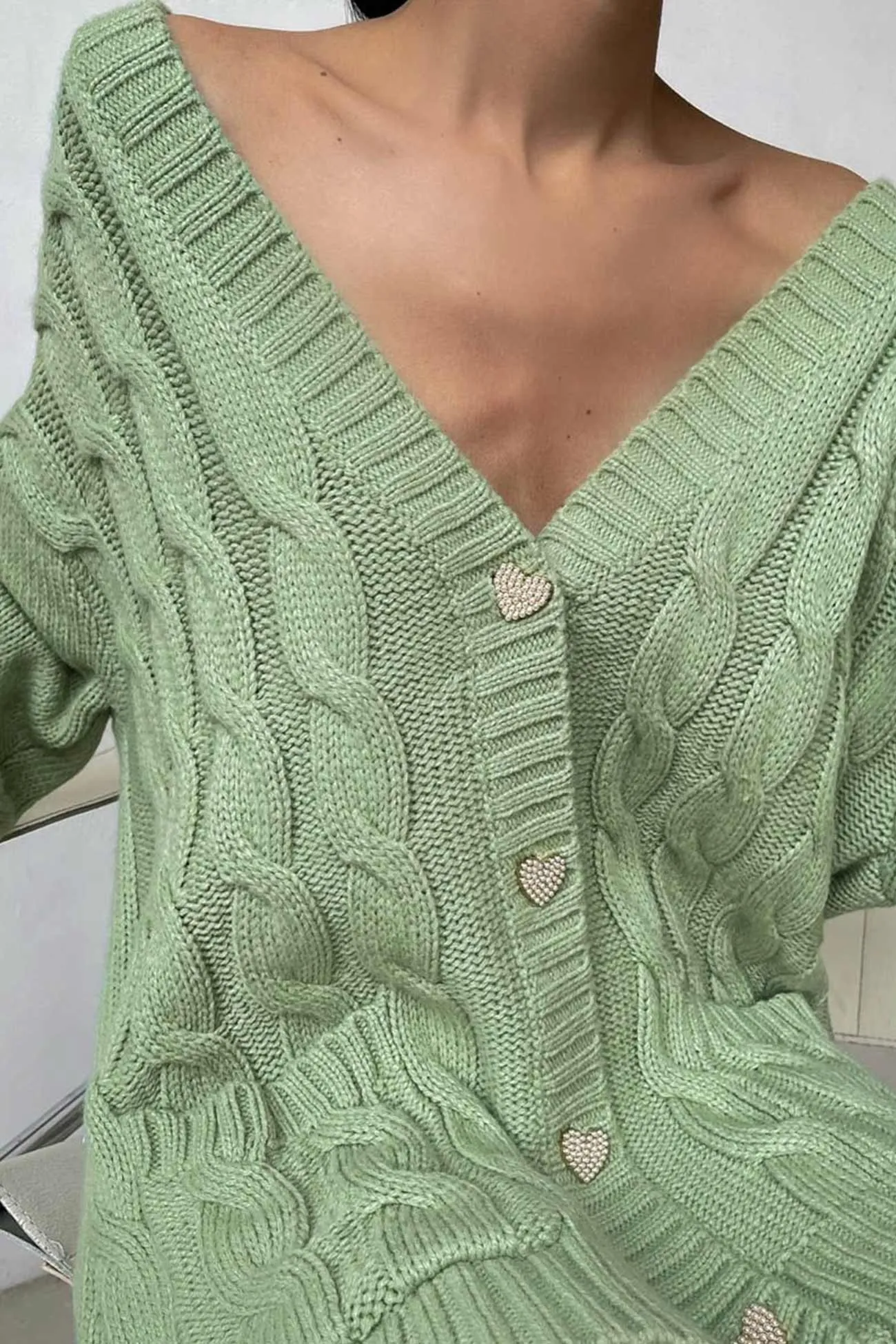 BerryBetty - Solid Single-breasted Cable Knit Cardigan