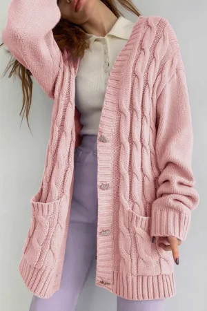BerryBetty - Solid Single-breasted Cable Knit Cardigan
