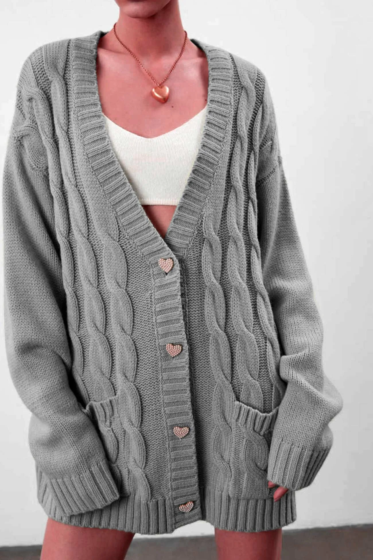 BerryBetty - Solid Single-breasted Cable Knit Cardigan