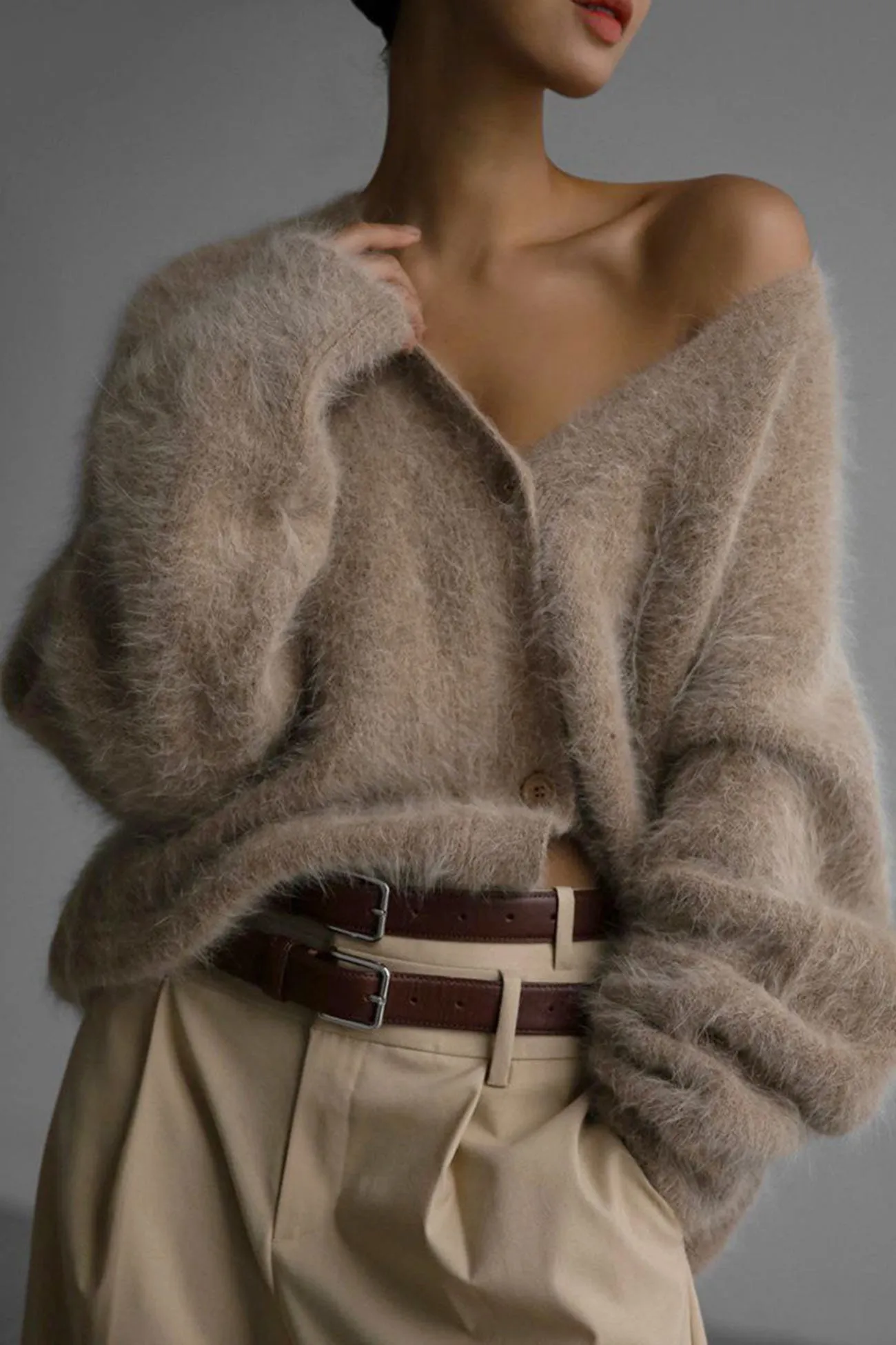 BerryBetty - V Neck Imitation Mink Hair Cardigan