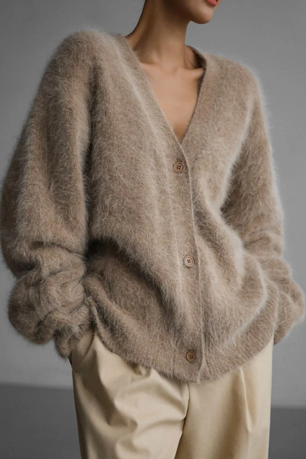 BerryBetty - V Neck Imitation Mink Hair Cardigan