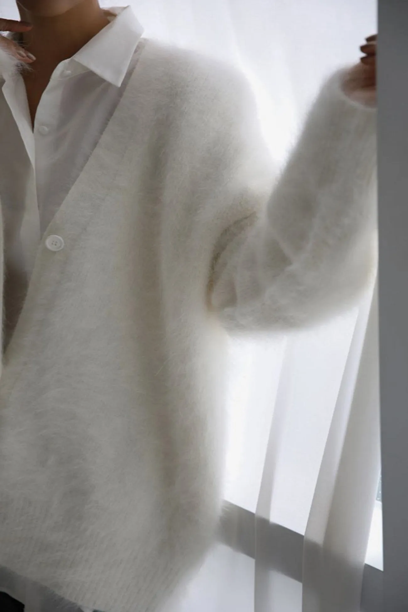 BerryBetty - V Neck Imitation Mink Hair Cardigan