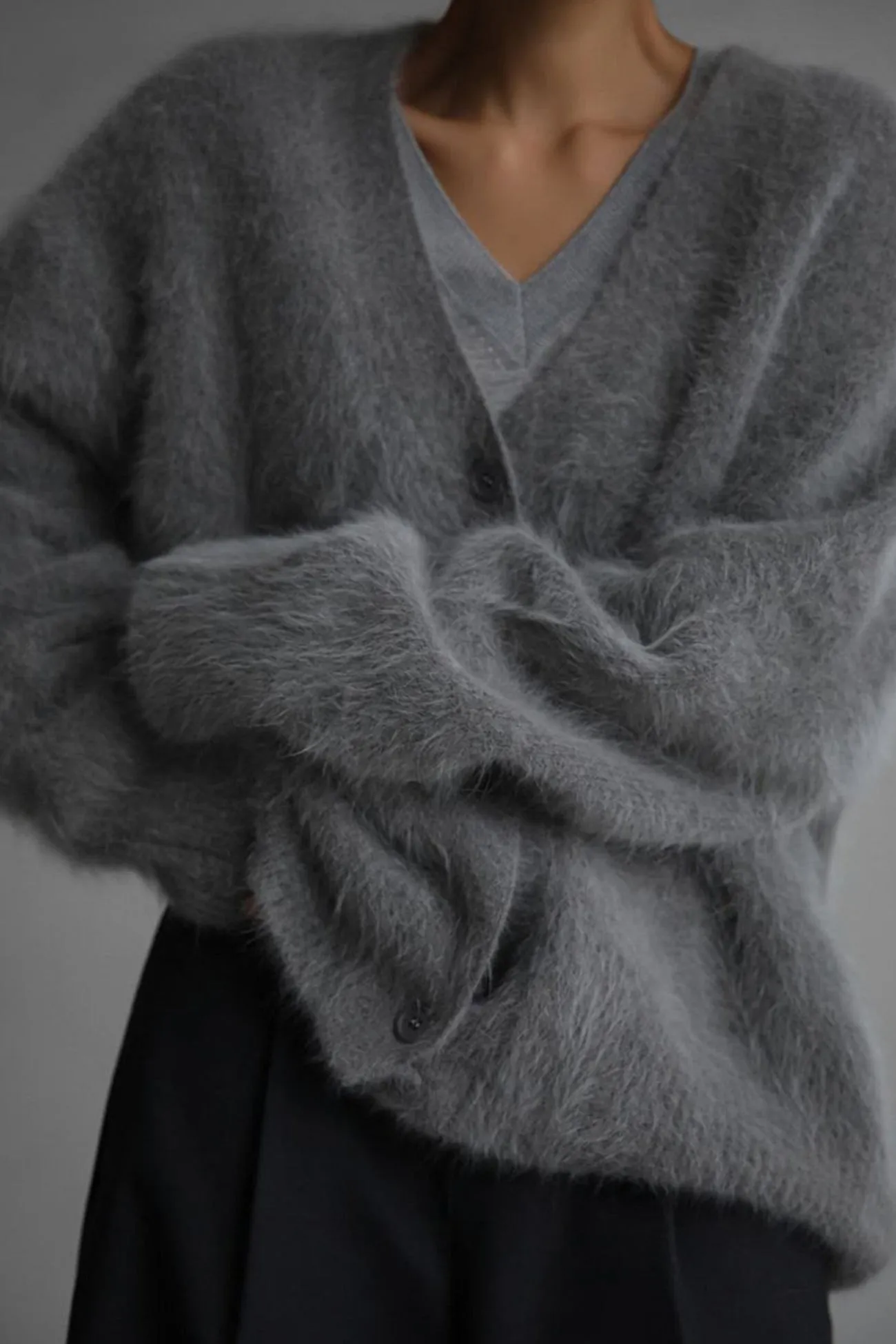 BerryBetty - V Neck Imitation Mink Hair Cardigan