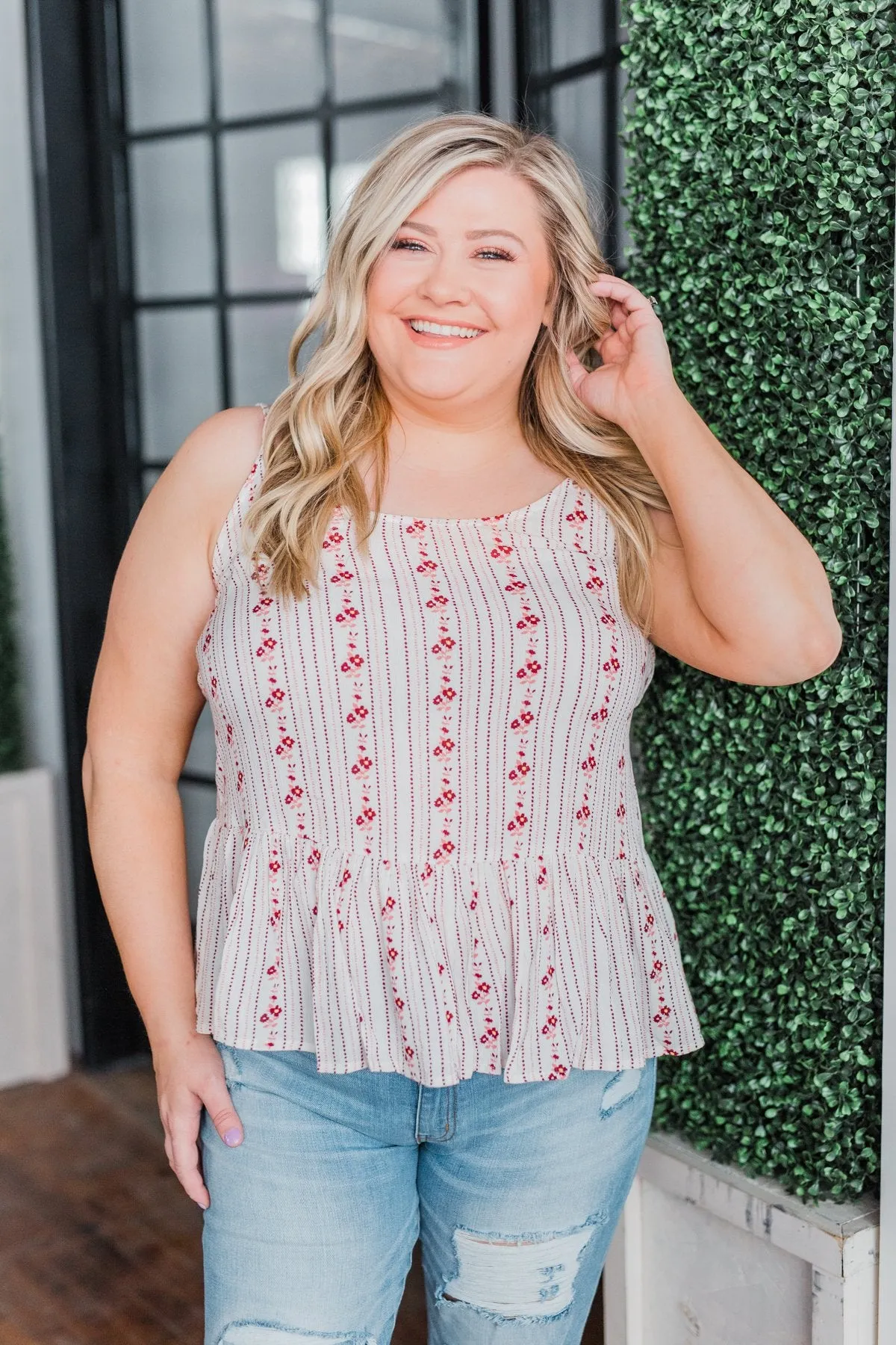 Better Together Floral Babydoll Tank Top- Ivory