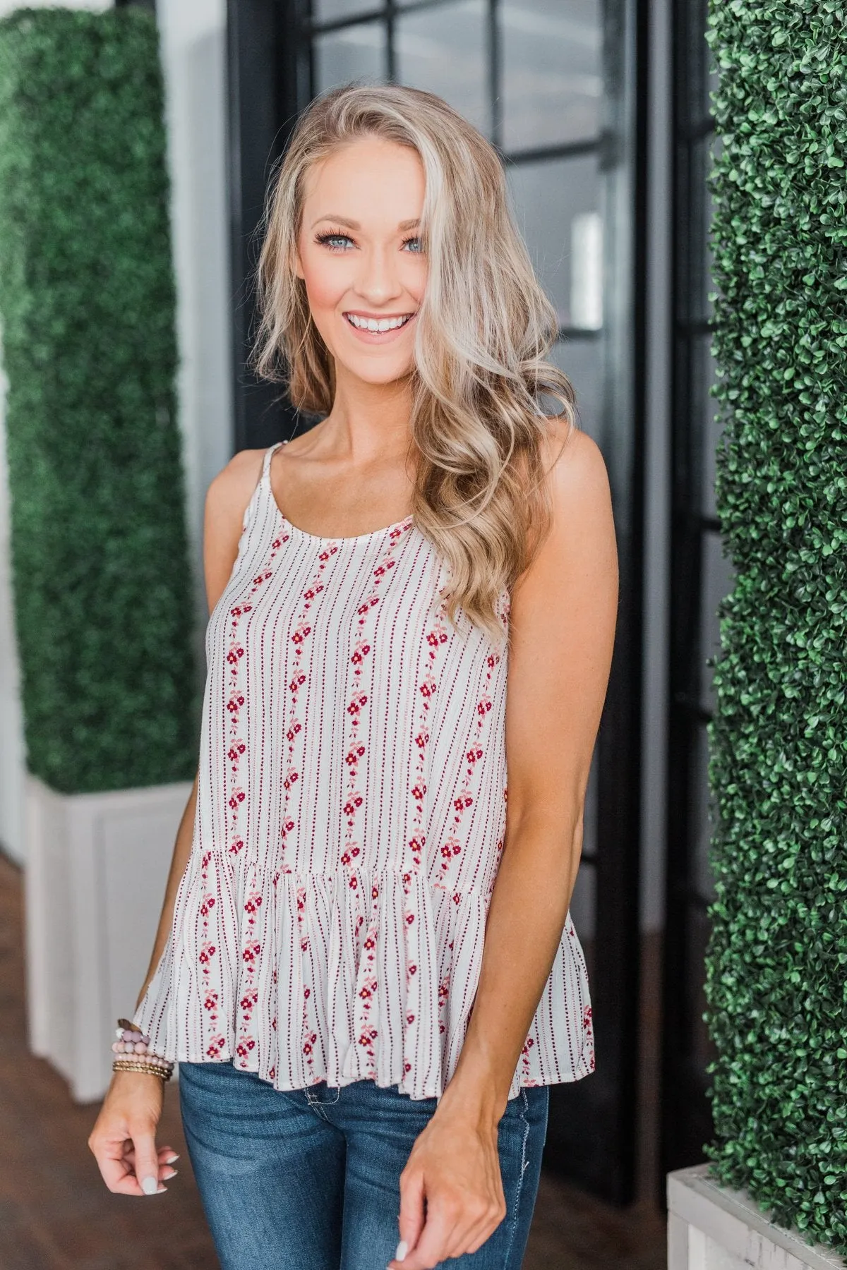 Better Together Floral Babydoll Tank Top- Ivory