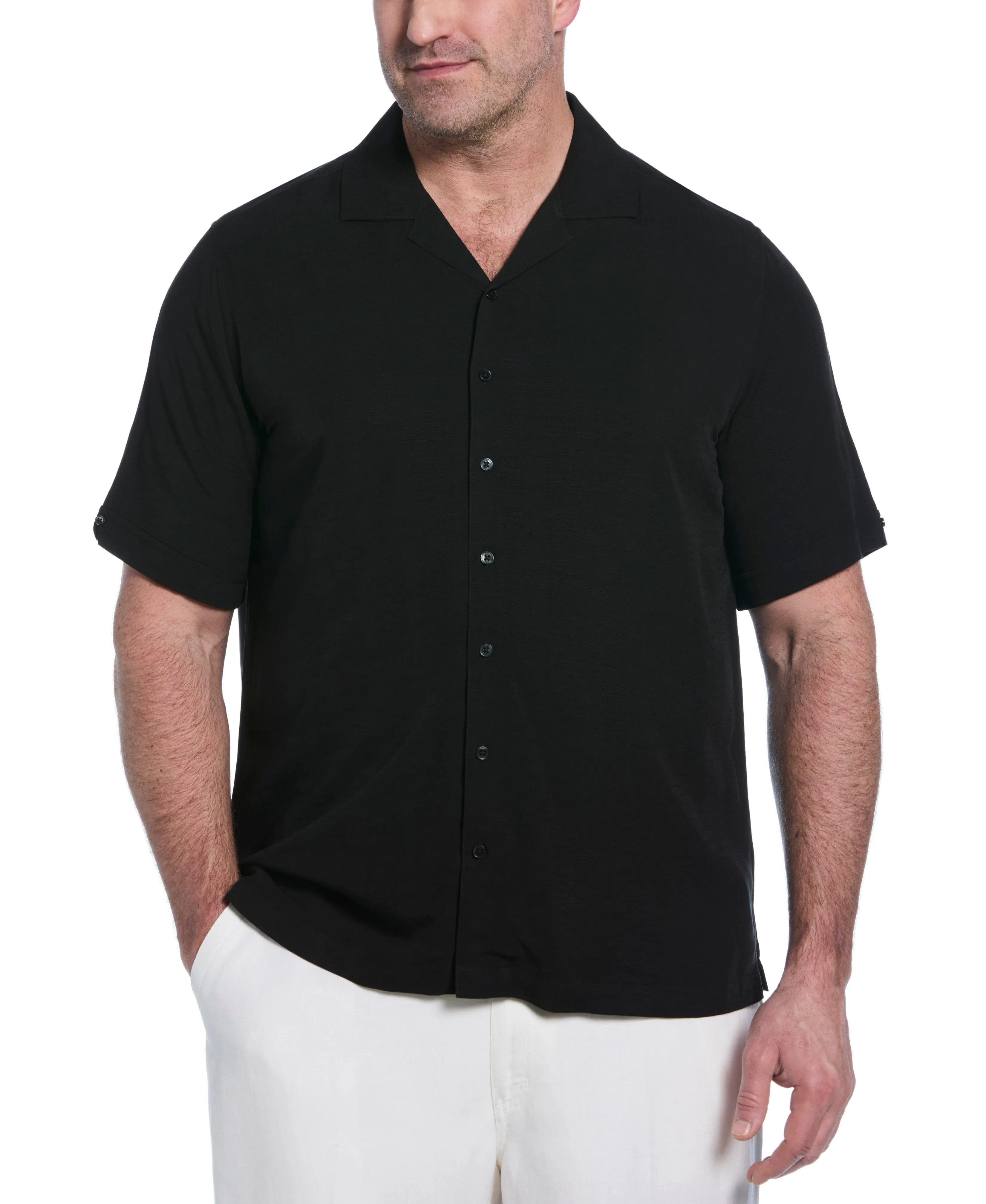 Big & Tall Solid Textured Cuban Collar Shirt