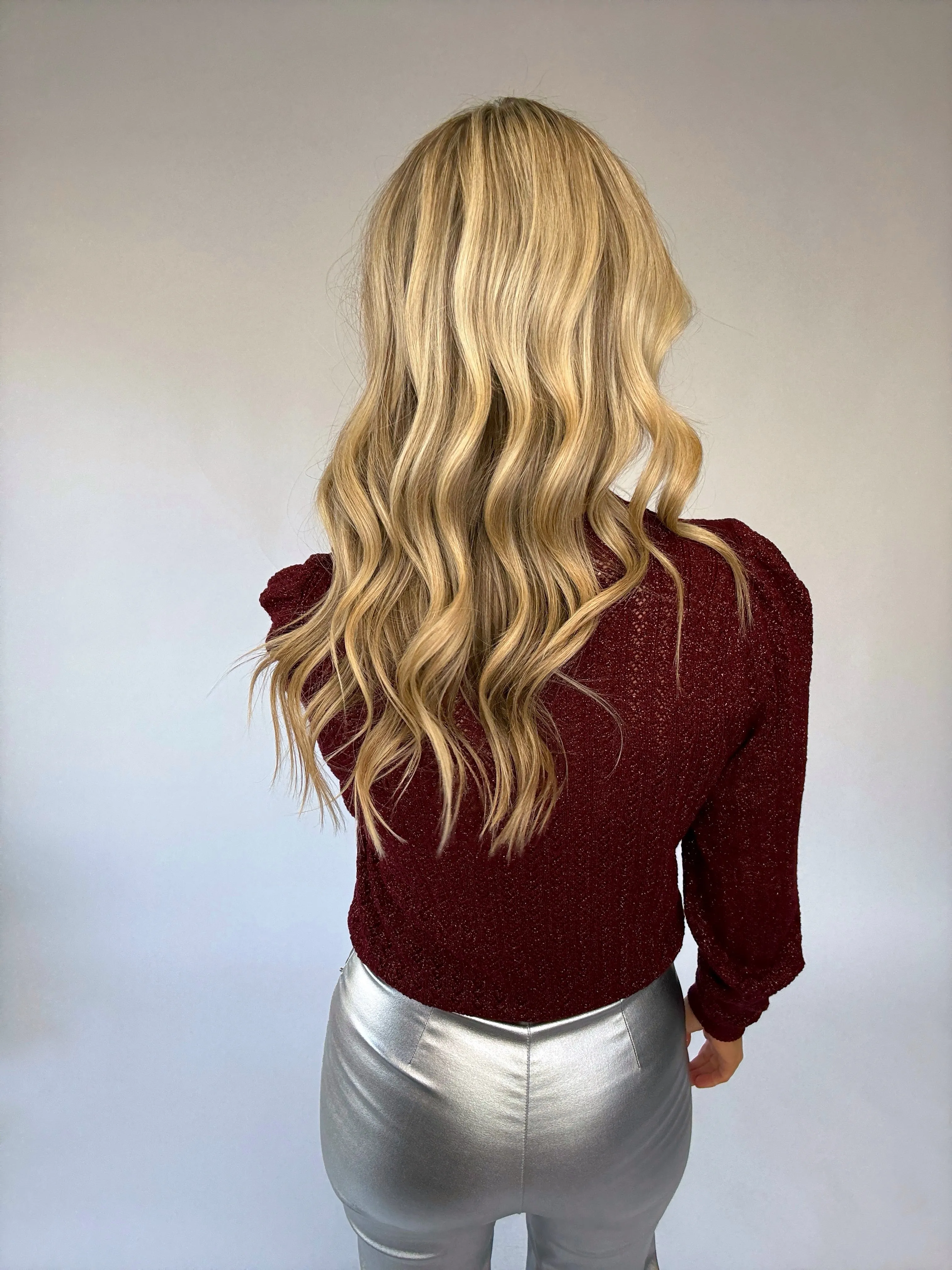 Bishop   Young Sienna Puff Sleeve Metallic Sweater - Bordeaux
