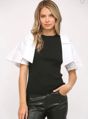 Black & White Bow Sleeve Top