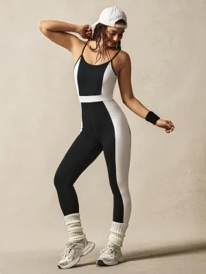 Black & White Contrast Panel Backless Jumpsuit | Sleek & Stylish