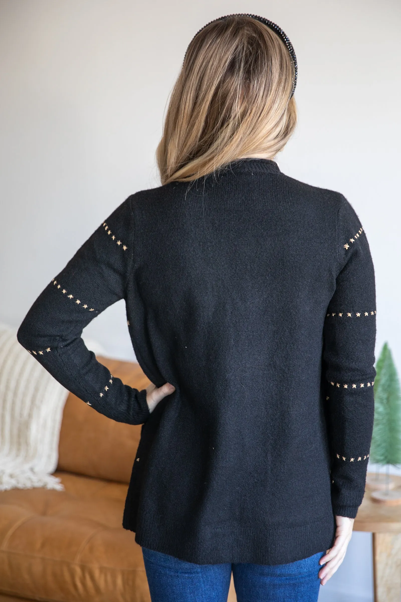 Black and Metallic Gold Detail Cardigan