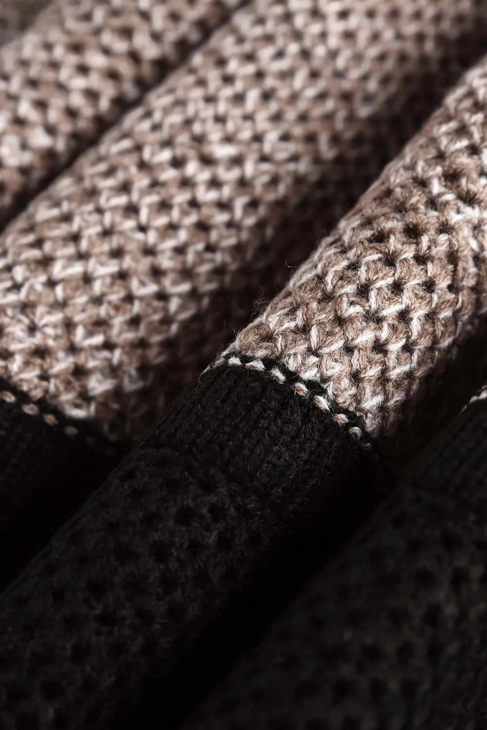 Black Color Block Netted Texture Pullover Sweater