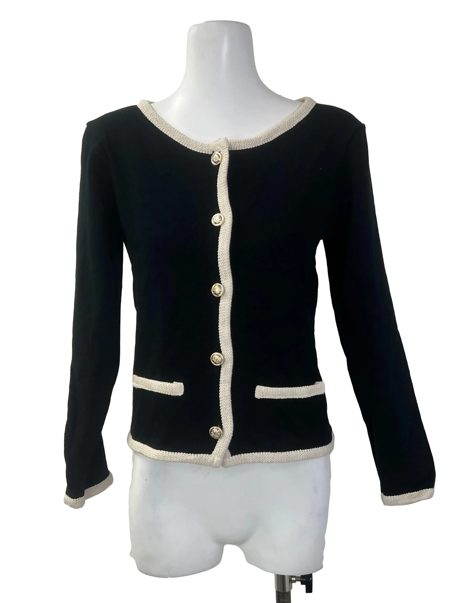 Black Cream Trim Cardigan