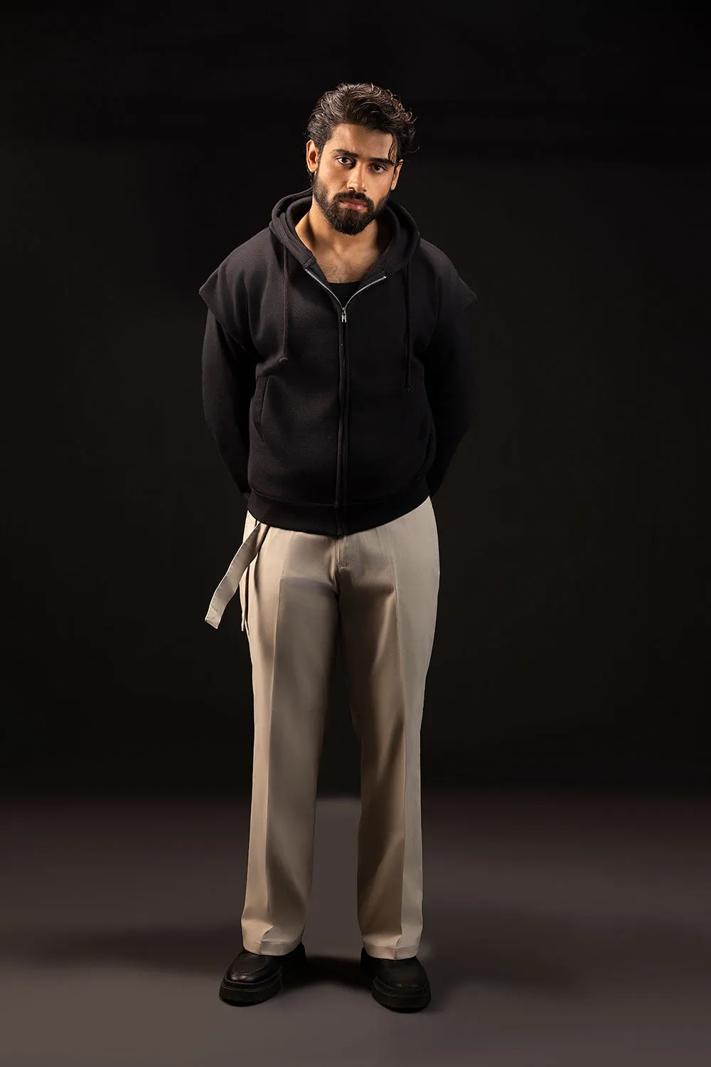 Black Cropped Pronounced Shoulder Hoodie