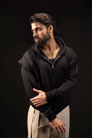 Black Cropped Pronounced Shoulder Hoodie