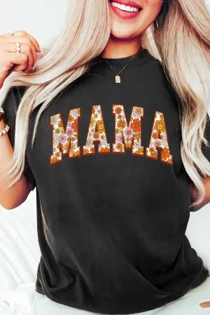 Black Flower Printed Mama Letter Graphic T-shirt