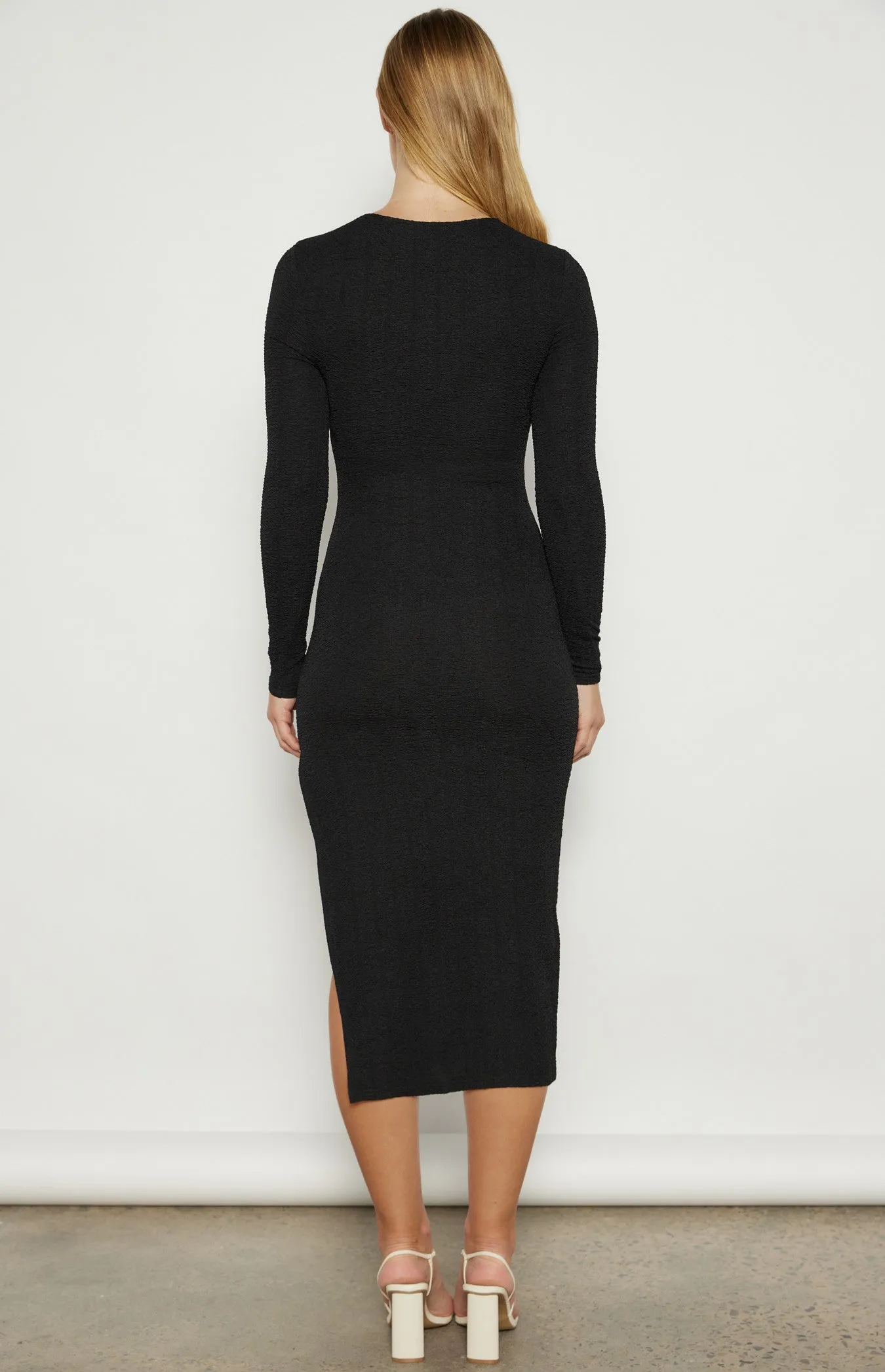Black Front Twist Neckline Jersey Midi Dress