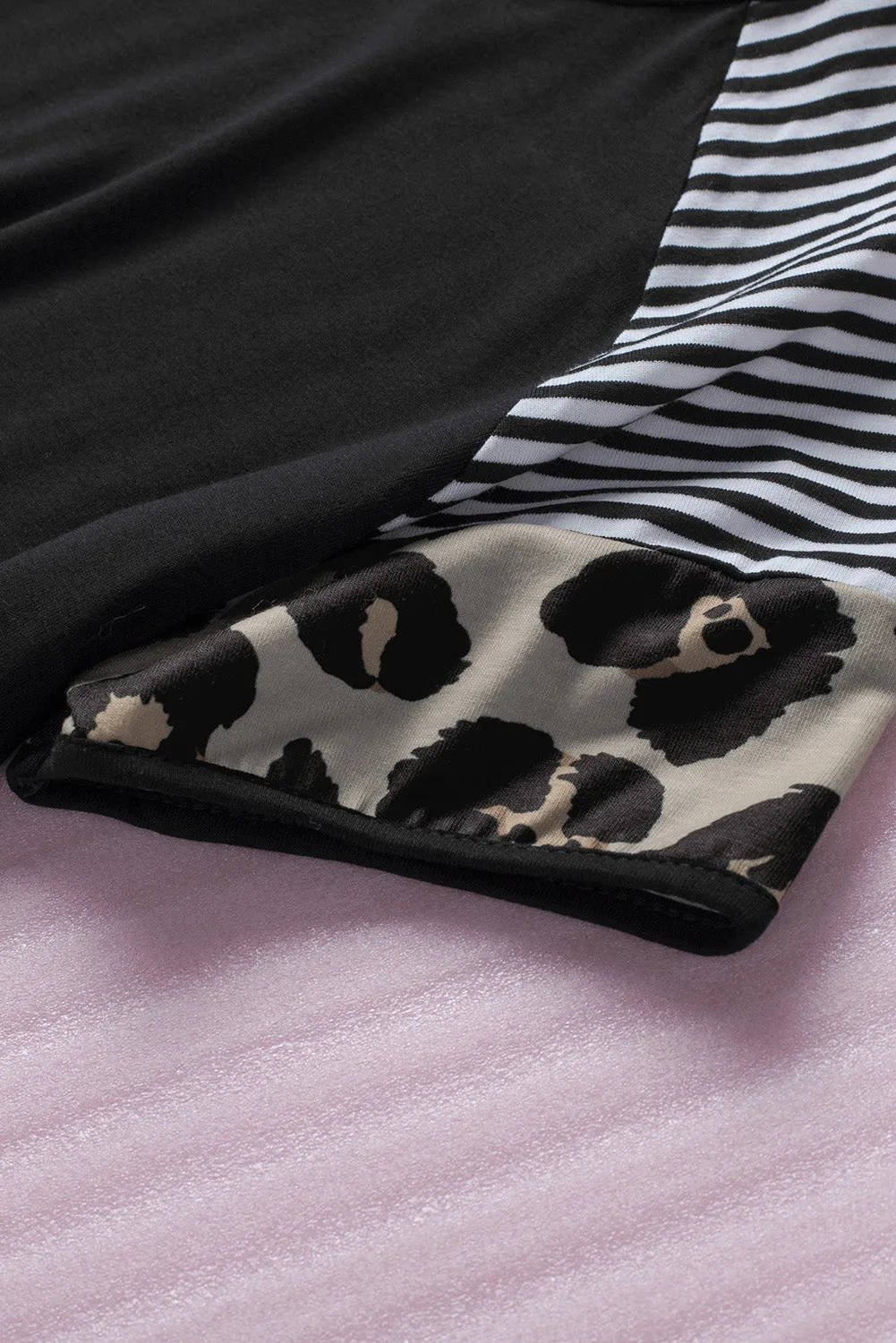Black Girls’ T-shirt with Striped Leopard Sleeve