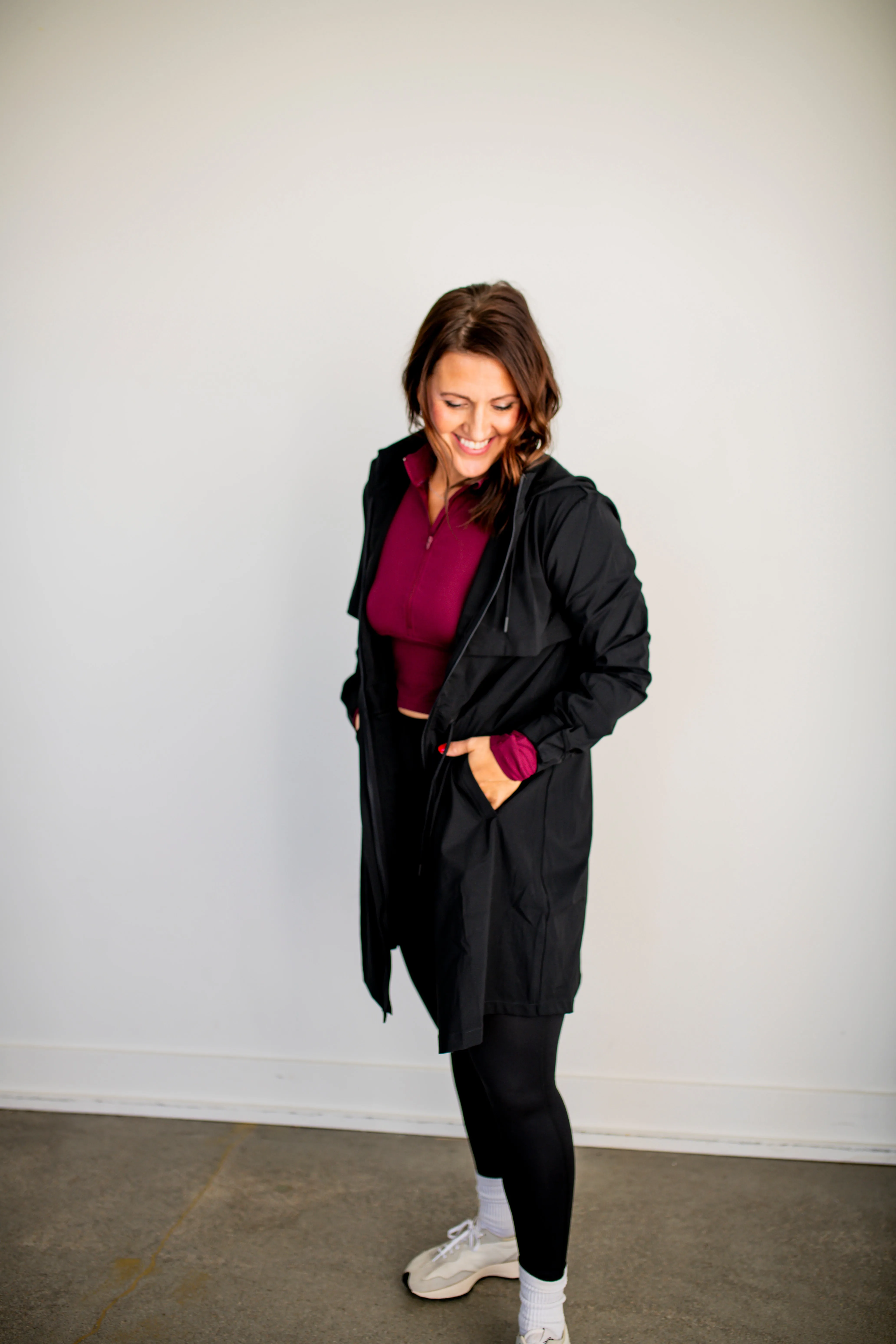 Black Graphene-Blend Mock Neck Longline Active Jacket