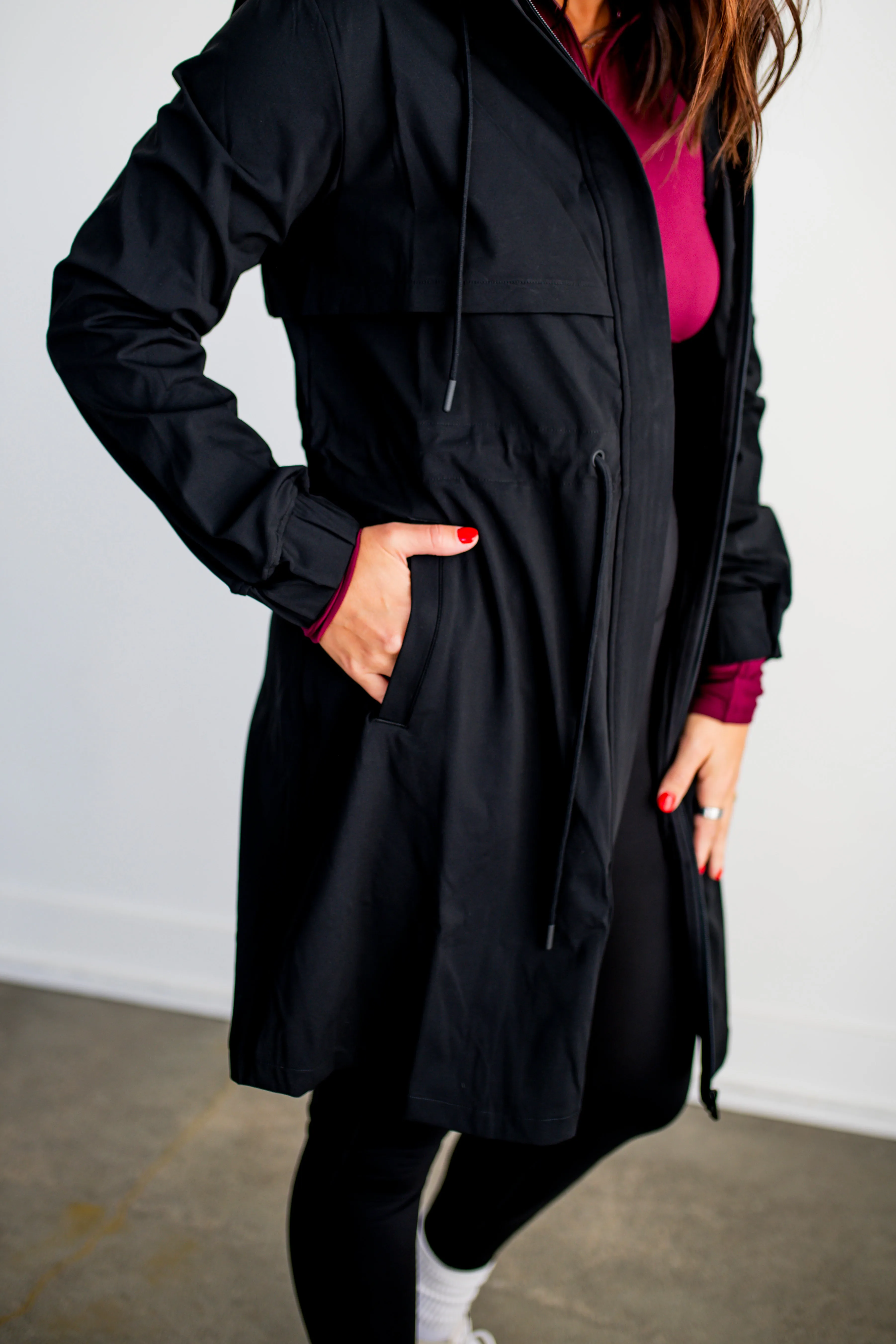 Black Graphene-Blend Mock Neck Longline Active Jacket