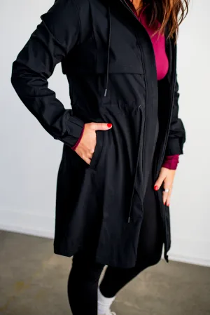 Black Graphene-Blend Mock Neck Longline Active Jacket