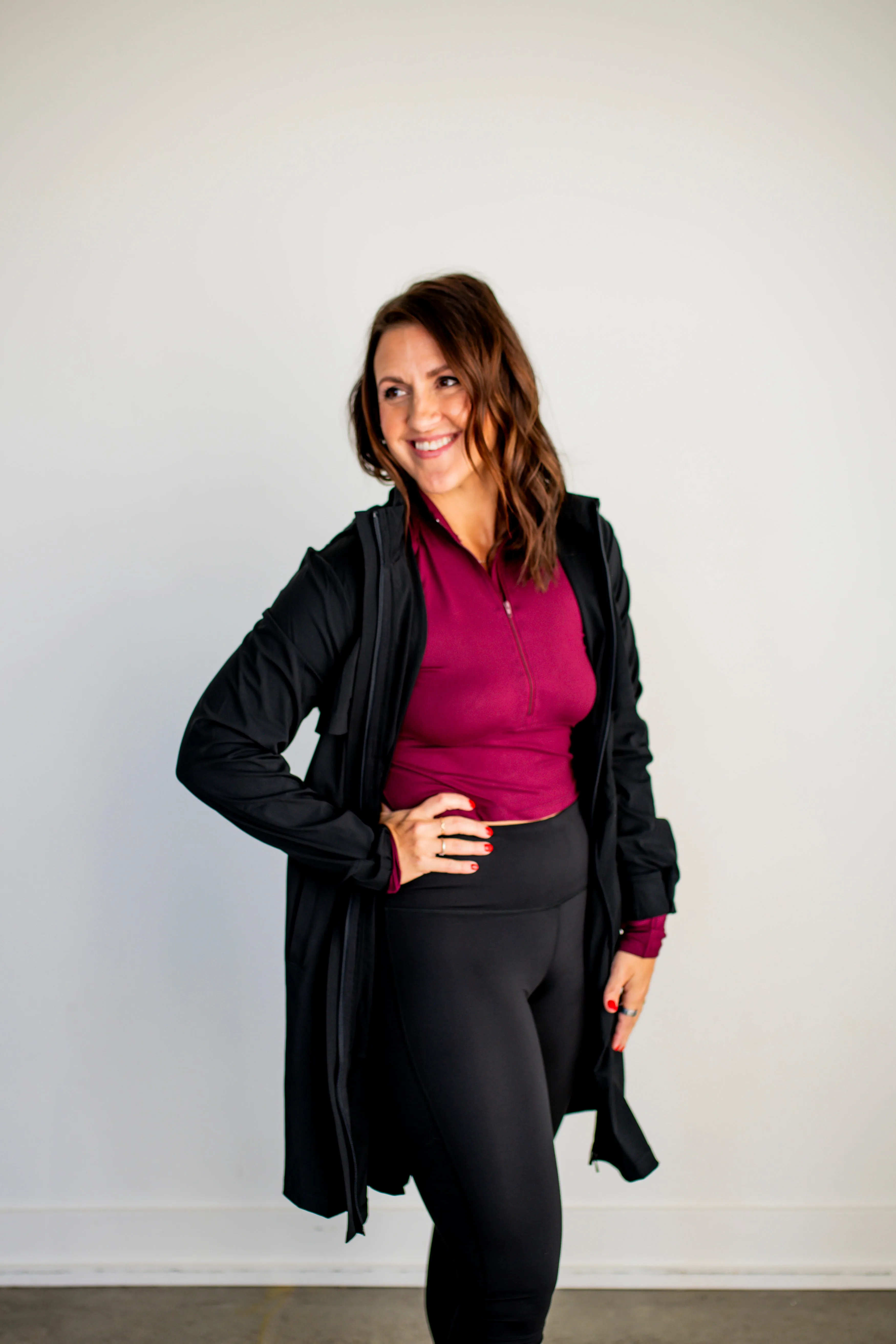 Black Graphene-Blend Mock Neck Longline Active Jacket