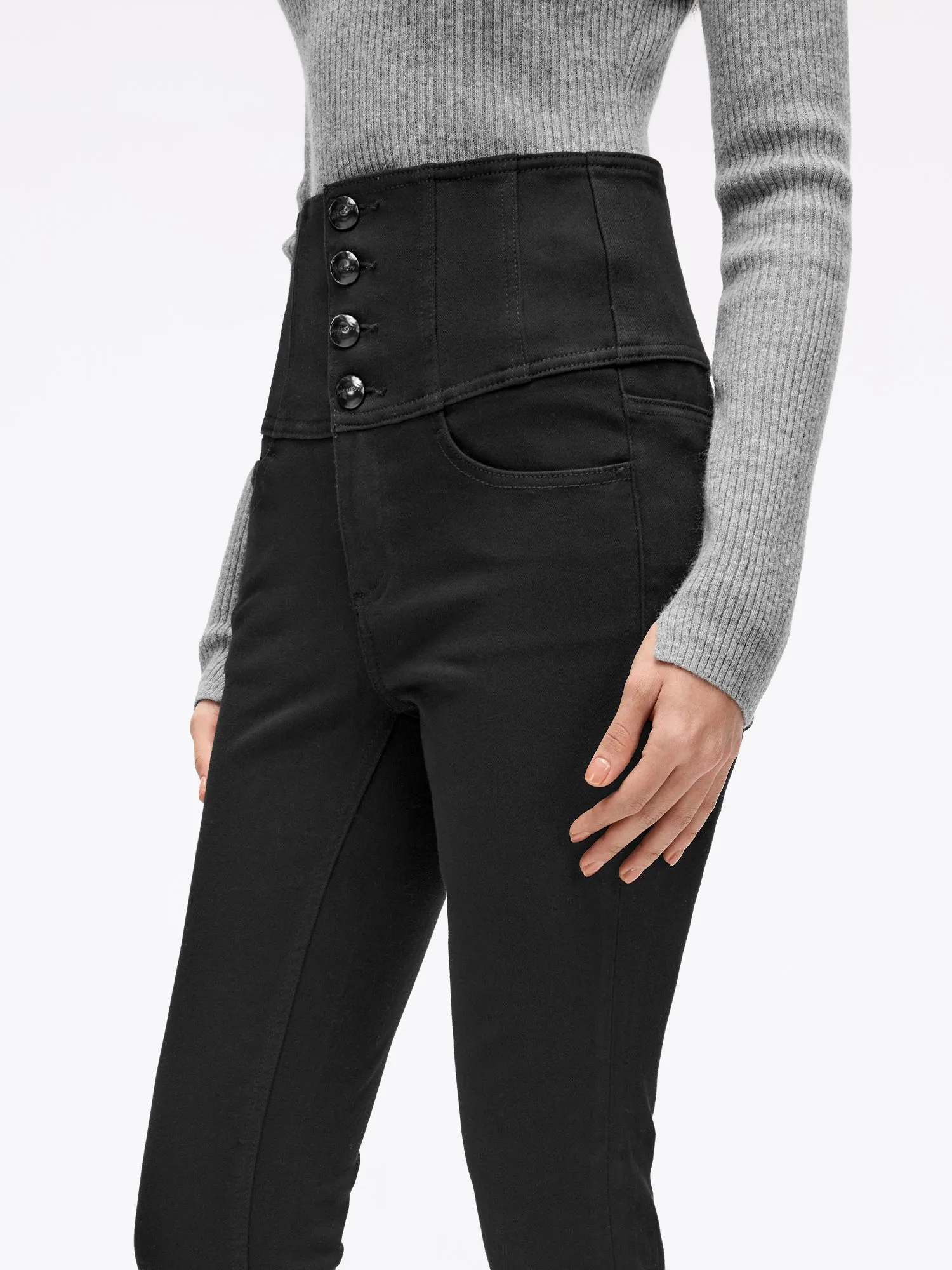 Black High Waisted Slim Fit Jeans With Four Buttons