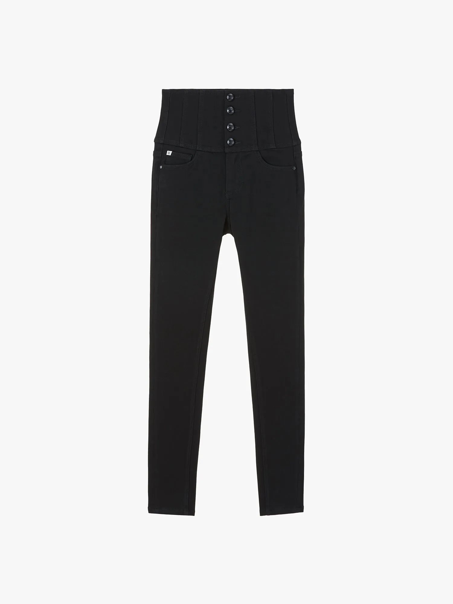 Black High Waisted Slim Fit Jeans With Four Buttons