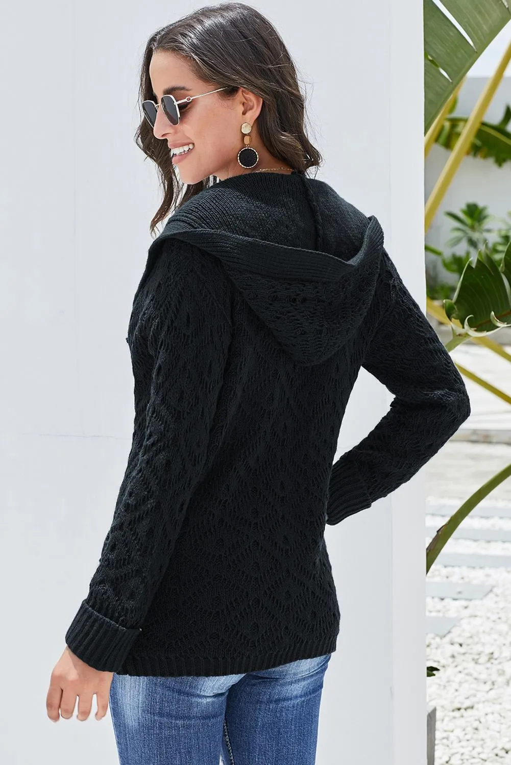 Black Knit Hooded Cardigan