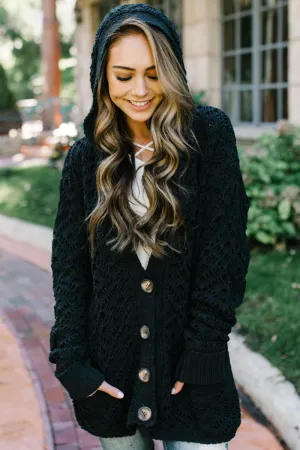 Black Knit Hooded Cardigan