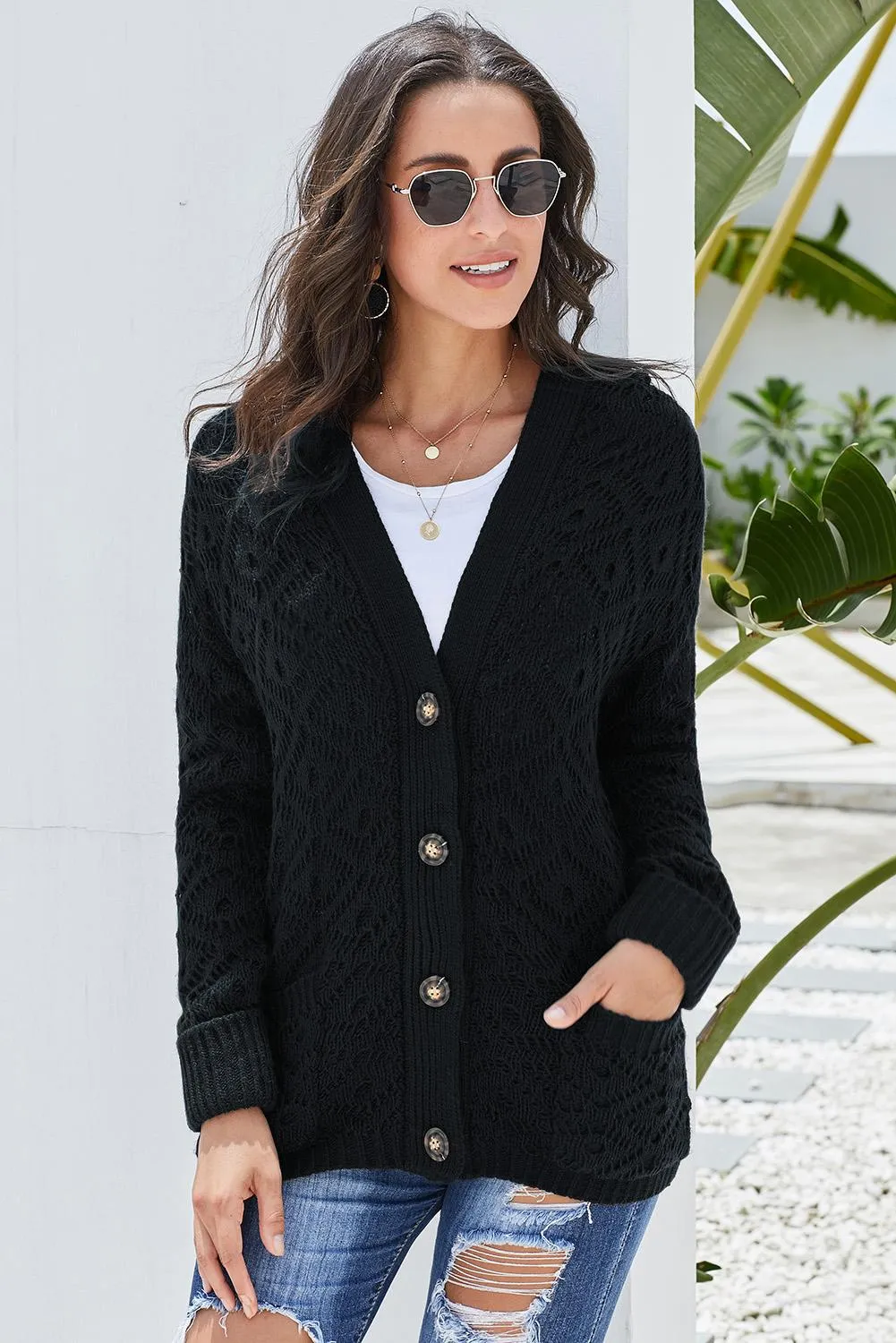 Black Knit Hooded Cardigan