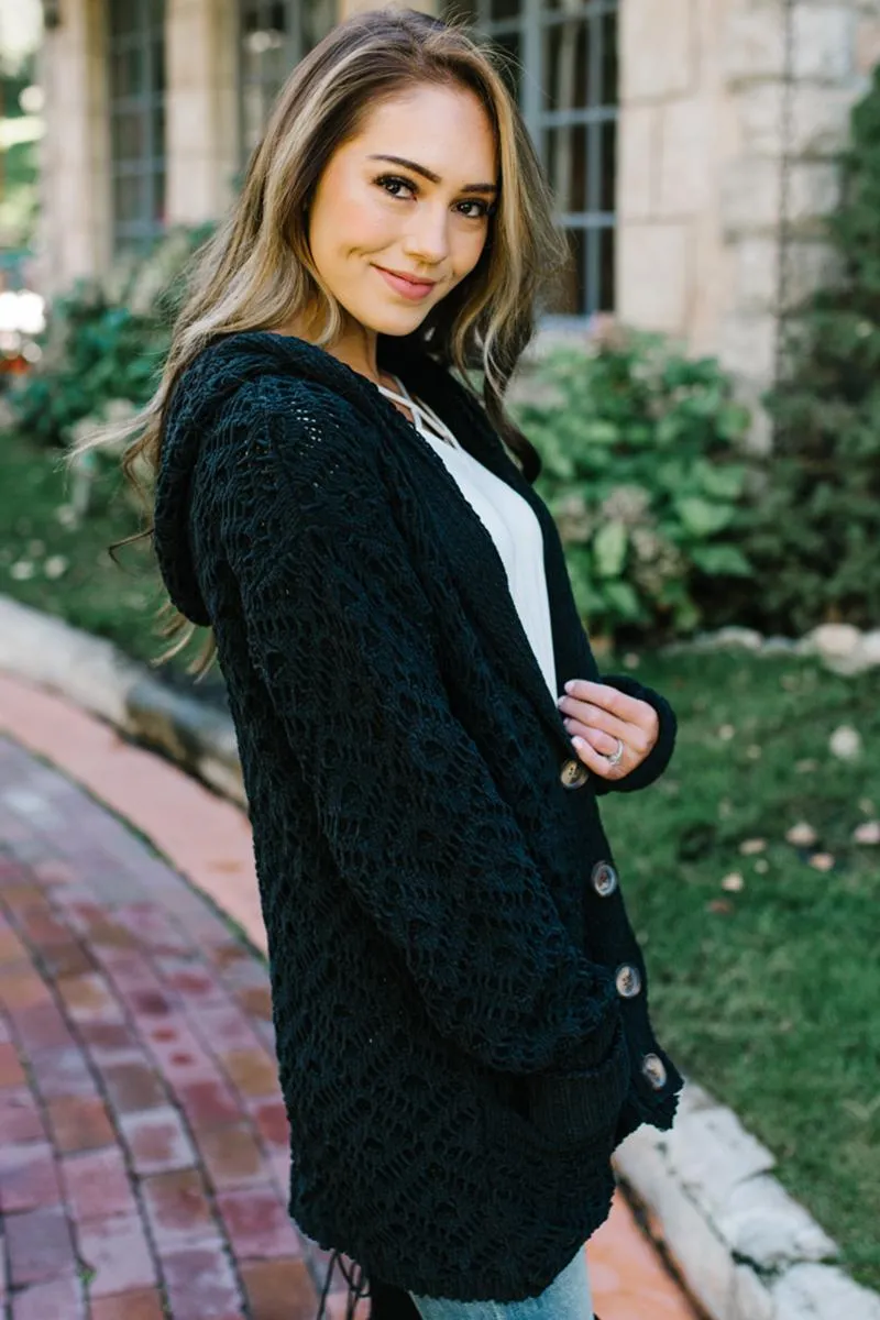 Black Knit Hooded Cardigan