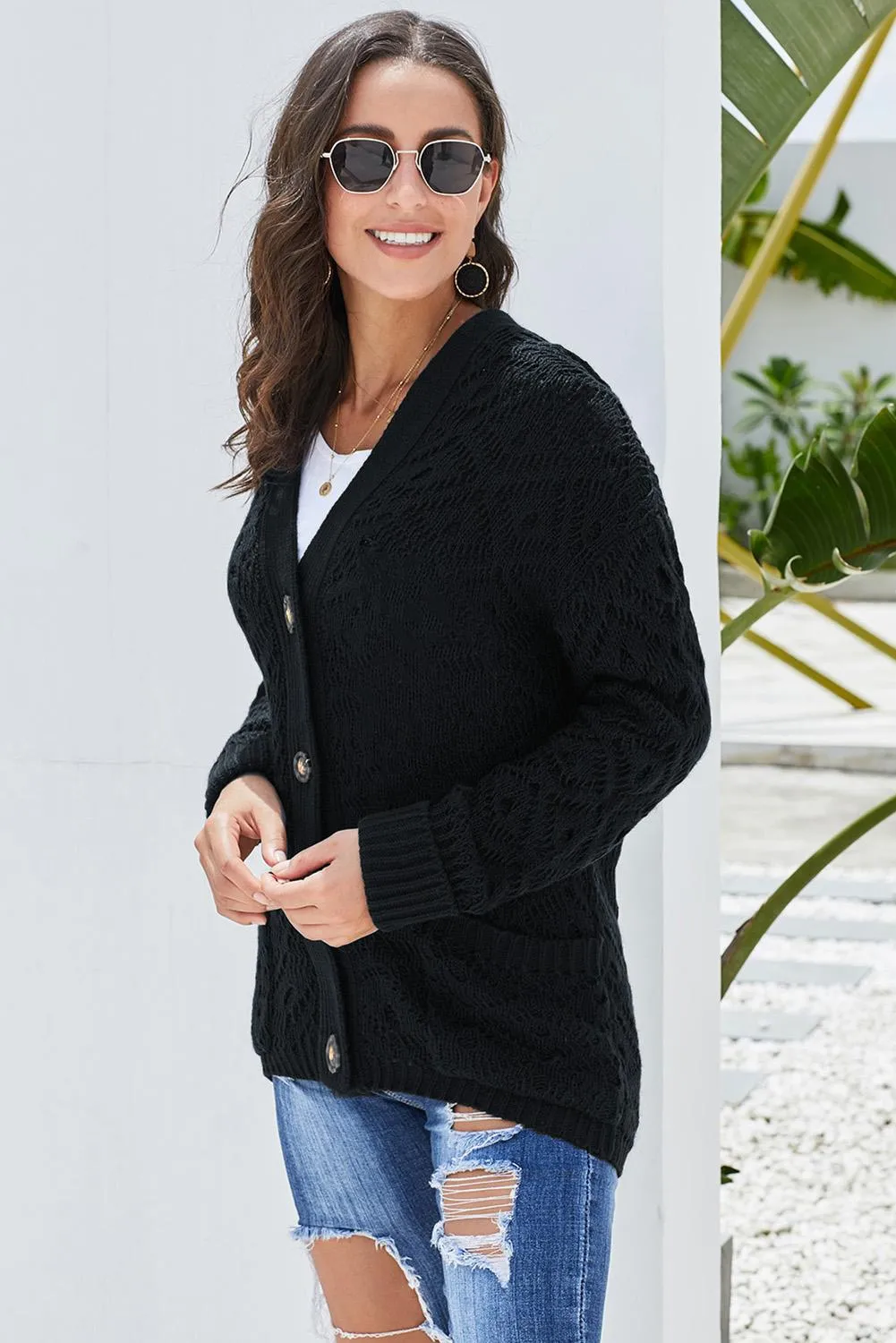 Black Knit Hooded Cardigan