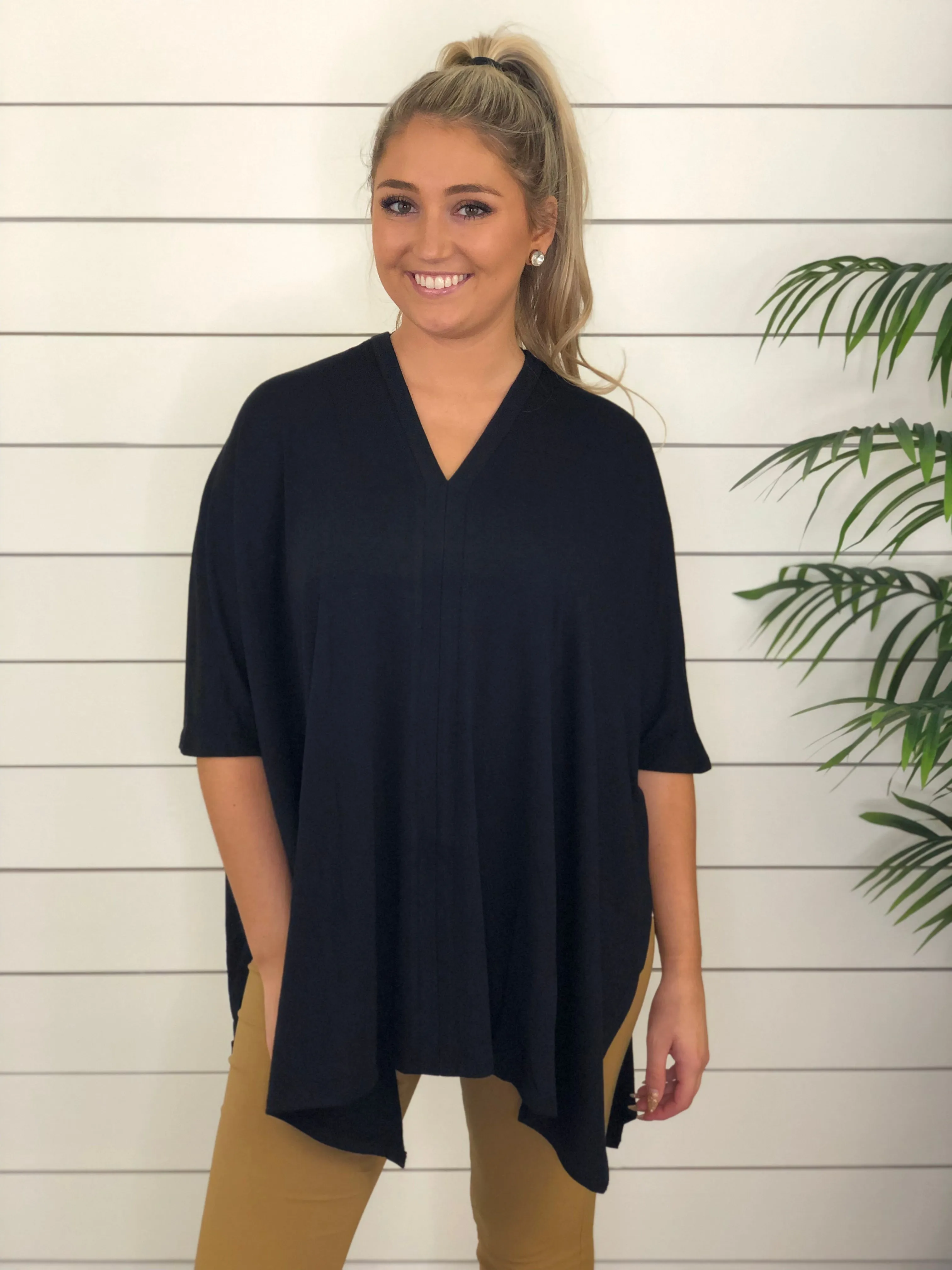 Black V Neck Poncho - Restocked!!