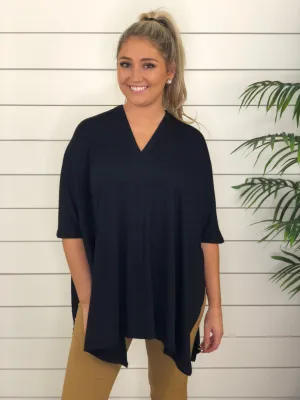 Black V Neck Poncho - Restocked!!